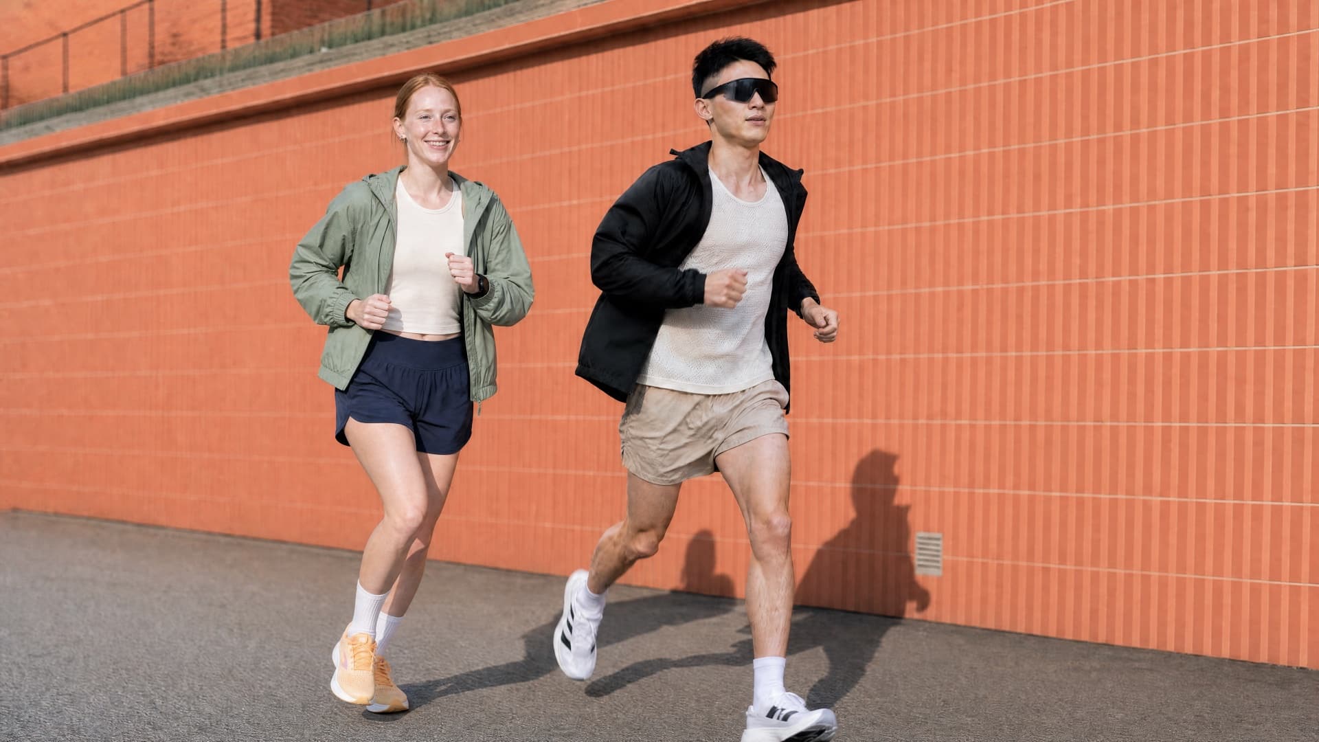 Runners training outdoors